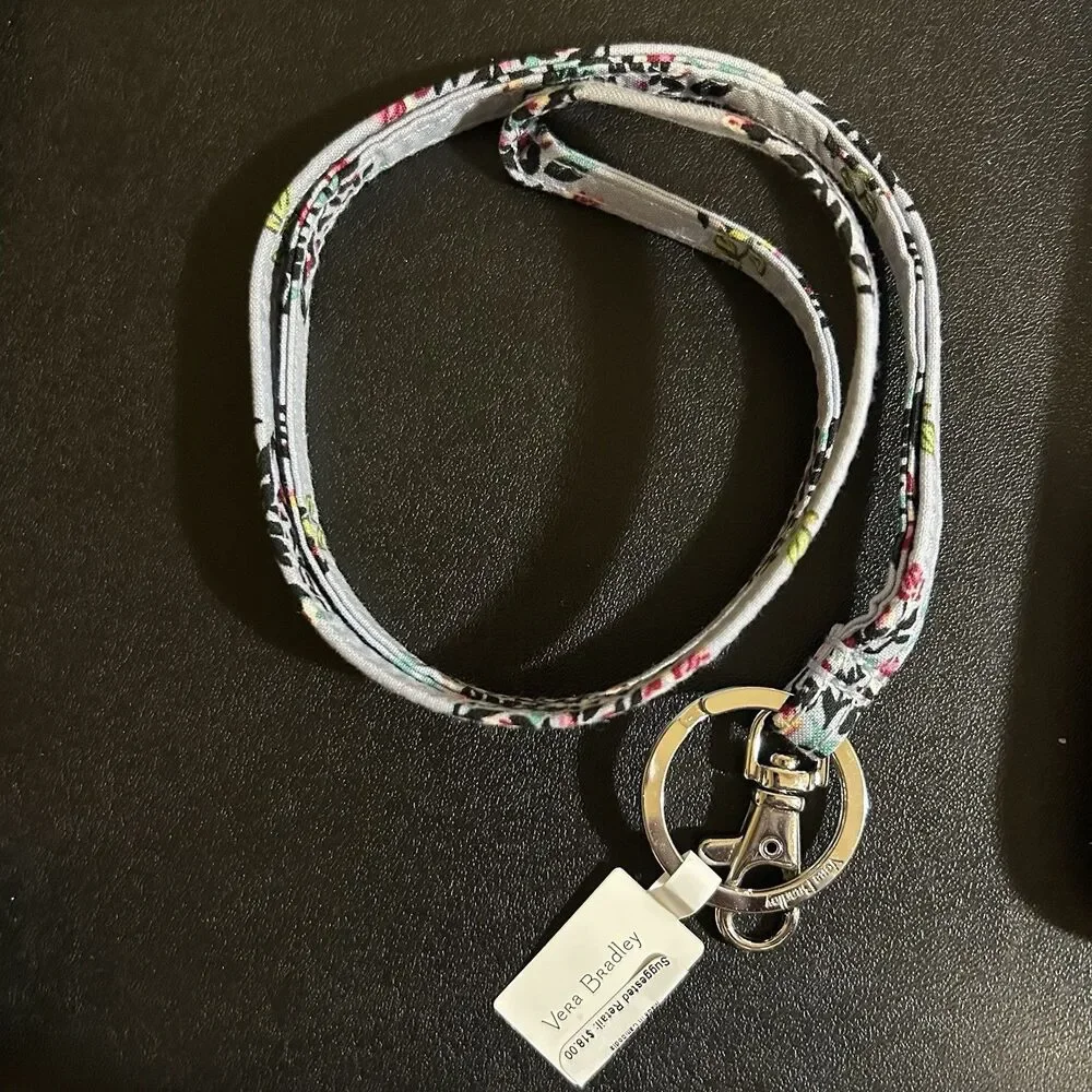 Vera Bradley Lanyard Keychain Necklace Hedgehog Wild NWT Blue Grey Floral
